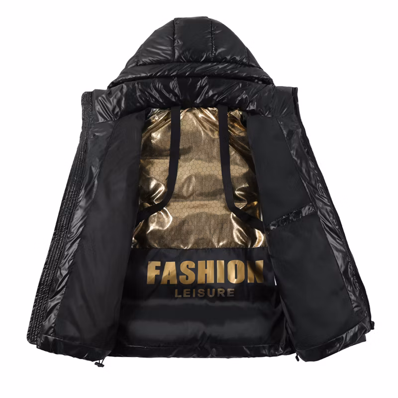 Custom Down Coat Mens Removeable Hooded Short Jackets Outdoor Thick Winter Bomber Shiny Puffer Jacket for Men