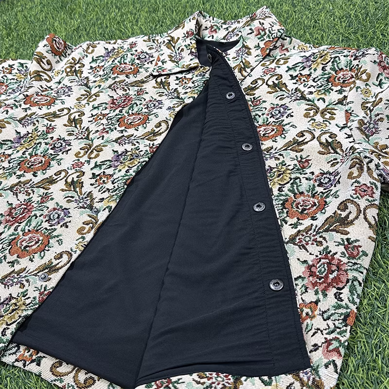 Flower Series Tapestry Fabric Button up Shirts Custom Tapestry Men&prime;s Jacket and Shorts