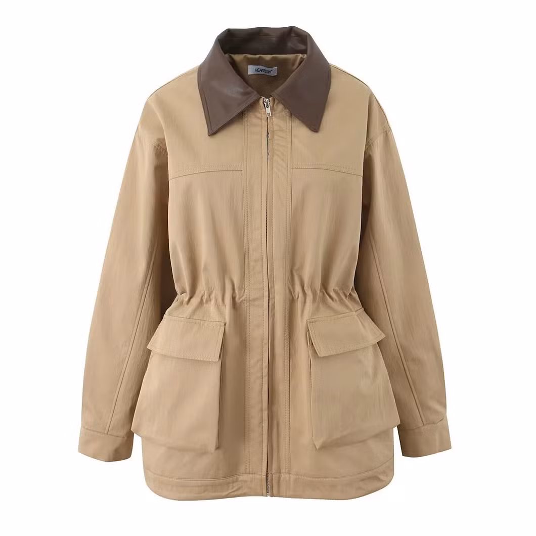 Fashionable Workwear Style Long-Sleeved Waist Windbreaker Jacket Top 2025 Spring and Autumn New Arrivals