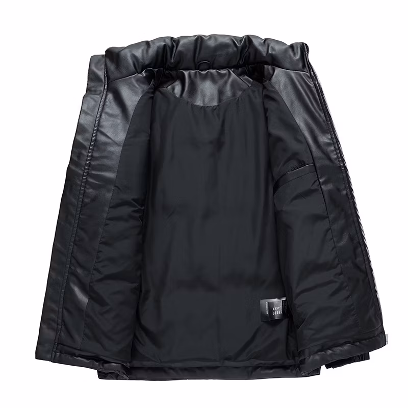 High Quality Custom Men&prime;s Down Coats Man Clothing Fashion Vintage Short Black Puffer PU Leather Bomber Jacket Men