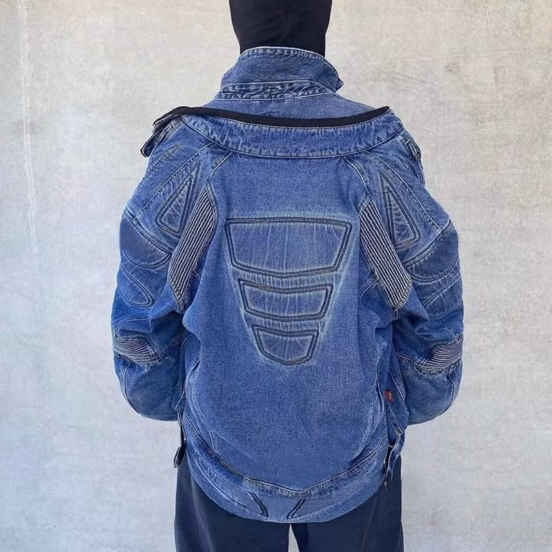 Custom Zip up Denim Jacket Oversized Vintage Streetwear Jackets Racing Motorcycle Streetwear Jean Jacket for Men