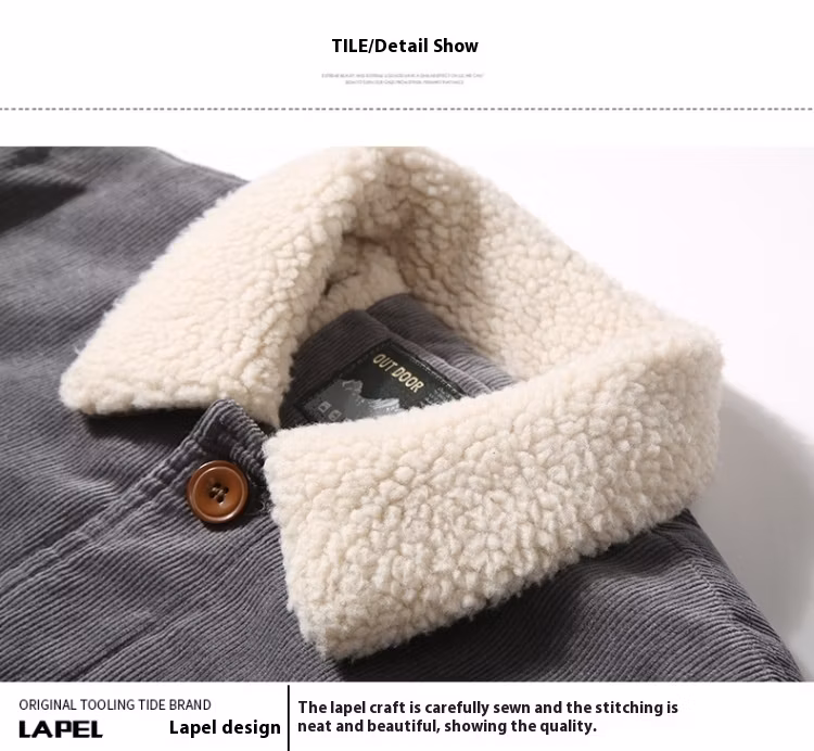 Winter Corduroy Men&prime;s Cotton Coat Stand Collar Casual Cotton Jacket Top Warm Cotton Coat Jacket