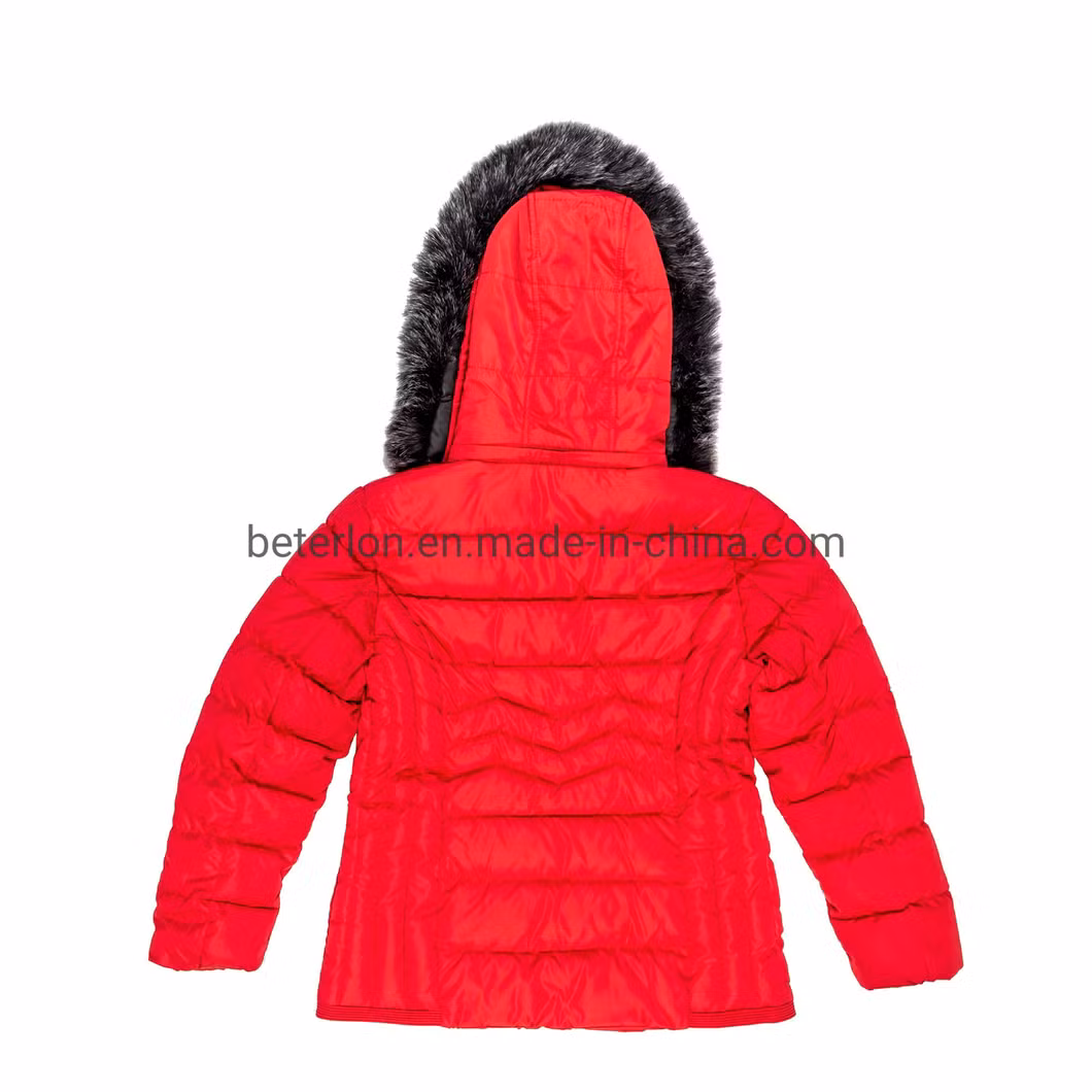 Ladies Leisure Water Resistant Hood Faux Fur Padding Jacket