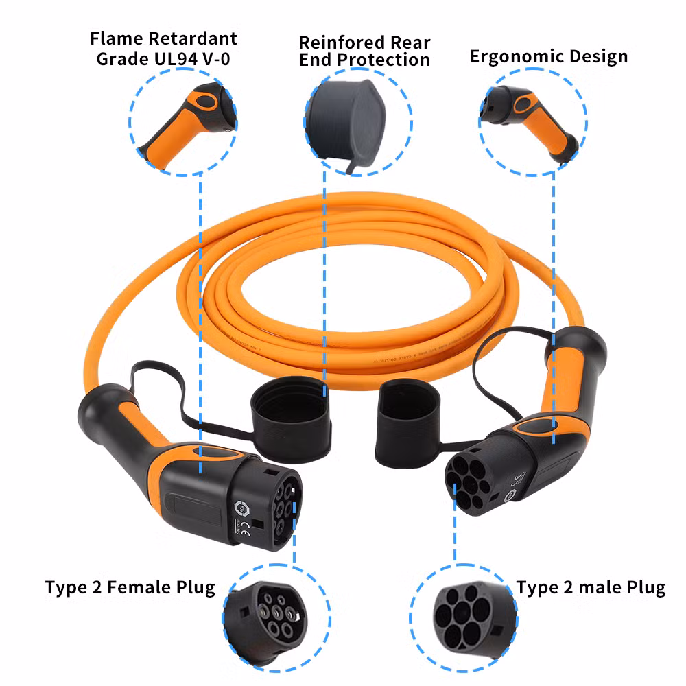 EV Charging Cable Type 2 Male Plug with Type 2 Female Plug 16A T2-T2