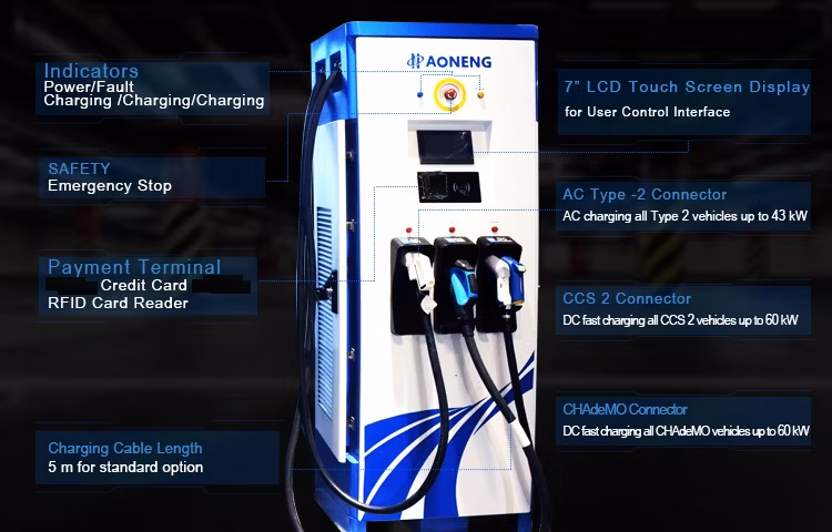 Aoneng Install 60 Kw Acdc Combo Electric Vehicle EV Car Charging Station Charger Cost