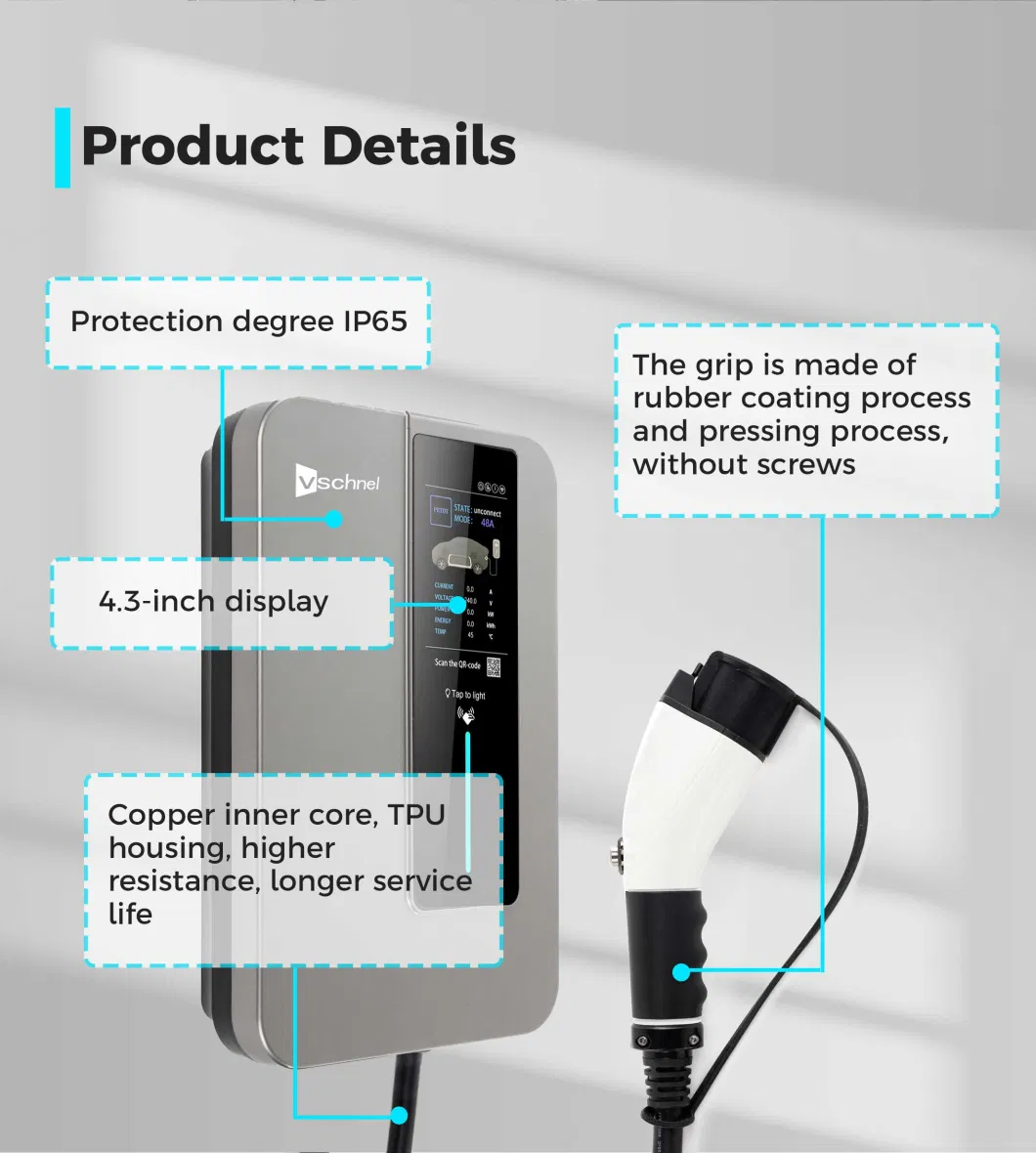 Type1 AC EV Fast 7kw Wall-Mounted EV Charging Stations Smart Home