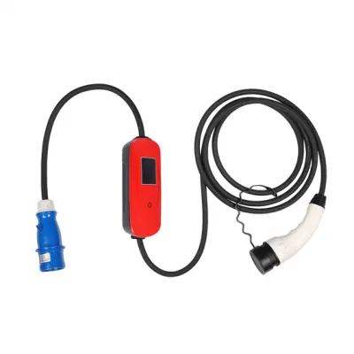 EE S&T China fabricado en rojo brillante OEM AC 220V 32A <a href='/cargador-de-coche/'>Cargador de coche</a> eléctrico portátil Smart para el hogar enchufable EV 7kw con Conector macho tipo 2