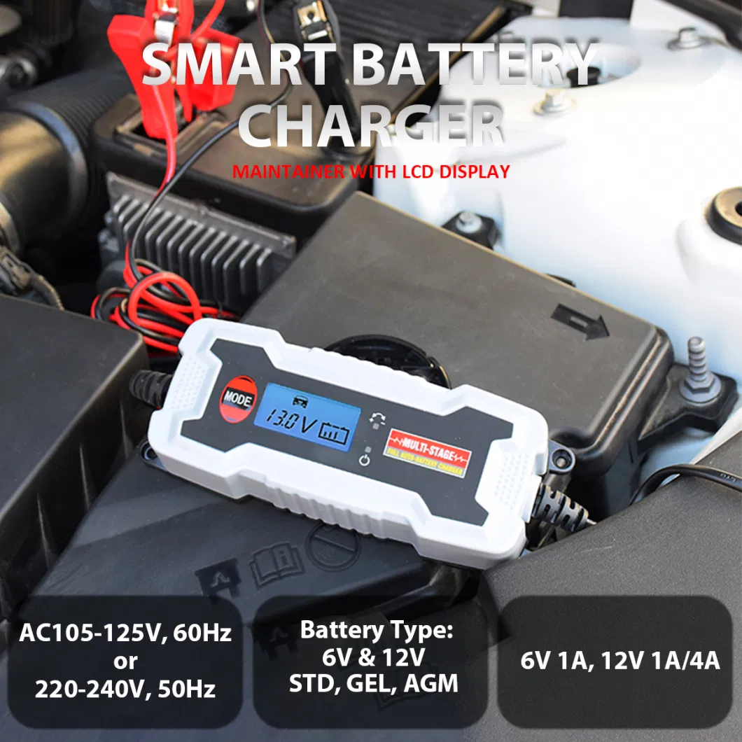 Car Battery Charger 6V/12V/ 4A Automatic Smart Battery Charger/Maintainer with LCD Display for Car, Lawn Mower, Motorcycle, Boat, SUV and More&mldr;