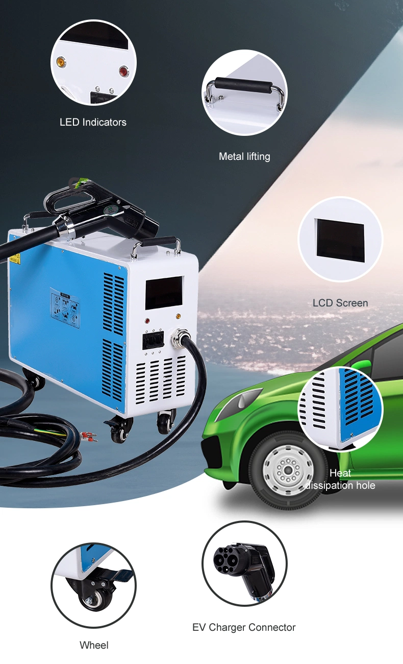 Portable Mobile DC EV Charger Pile 7kw-40kw Charging Station for Electric Cars 5 Meters Cable Length Support Custom