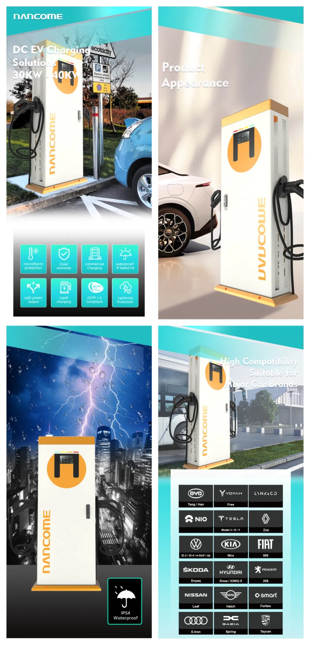 30kw/40kw Ocpp IP54 Level3 Commercial Public Floor High-Power Cars DC EV Charger Stations