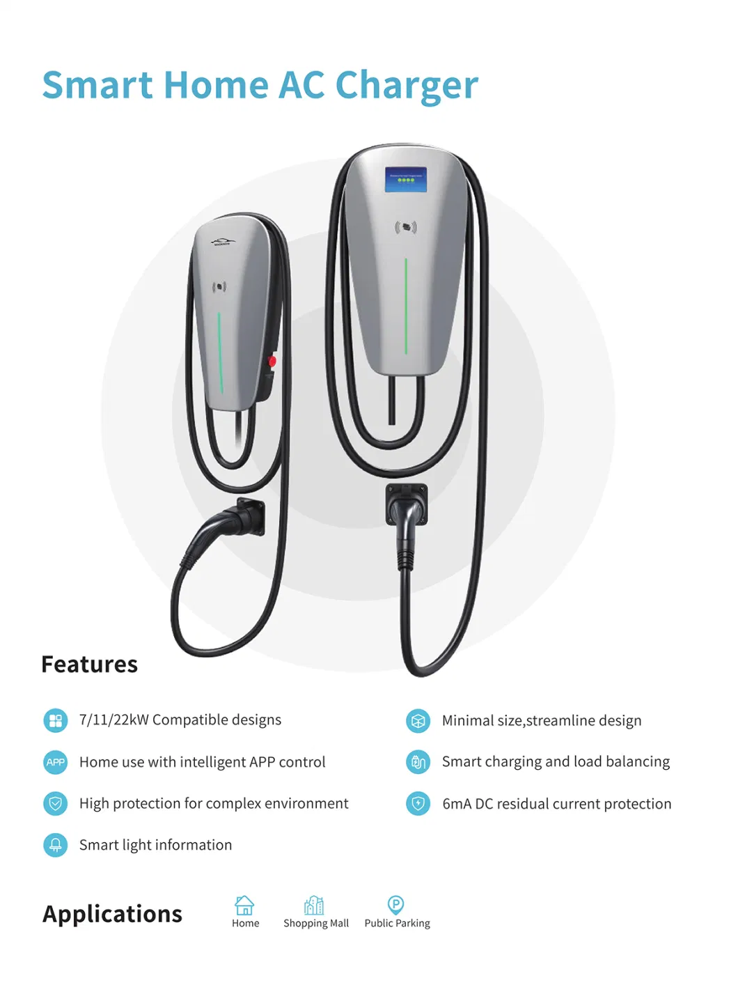 Business Ocpp Type1 11kw 50A AC Charging Station for Electric Vehicles Wallbox EV Charger