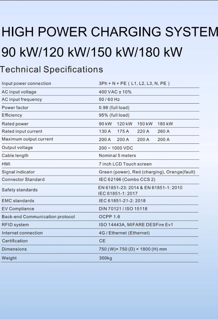 DC 90kw 180kw Integrated EV Charger Evse DC Fast Car EV Charger with CCS2 Connector