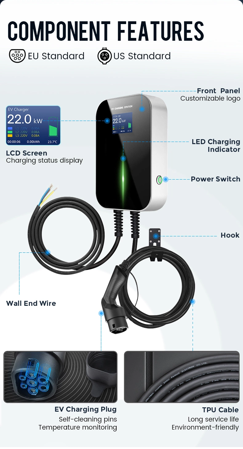 Besen Factory OEM ODM RFID Card AC EV Charging Station 22kw 32A IP66 APP Ocpp Floor Mounted Level 2 Electric Car Charging Station