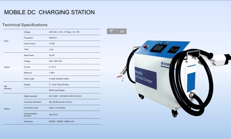 Portable 30kw DC Fast Charging Station CCS 2 DC EV Charger Mobile Electric Vehicle Charging Pile