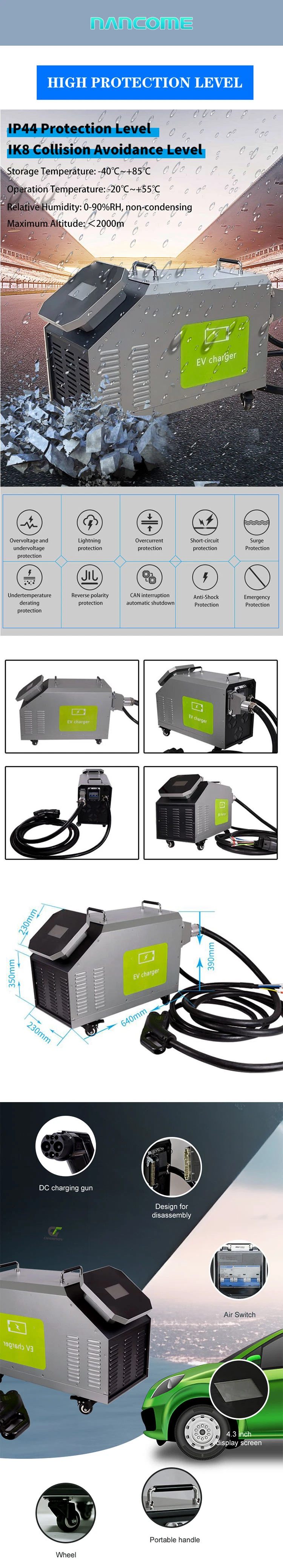 30kw/40kw New Energy Mobile Portable Fast DC Electric Cars EV Solar Chademo CCS Charger Stations