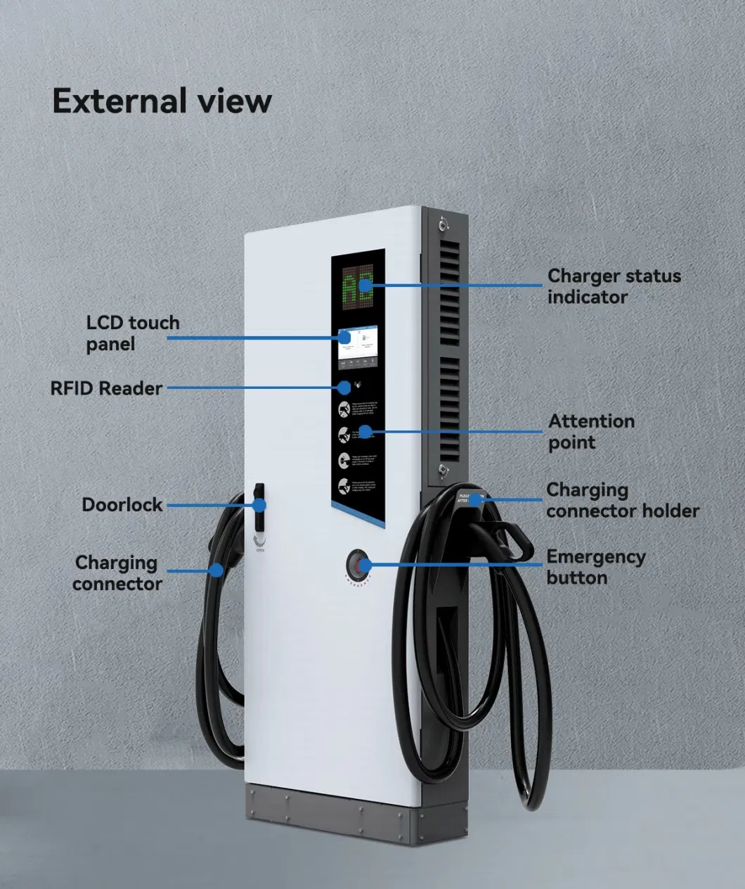 DC Electric Car Charger 60kw Floor Mounted Installation DC LCD EV Charging Double-Gun Auto Car Electric Charger