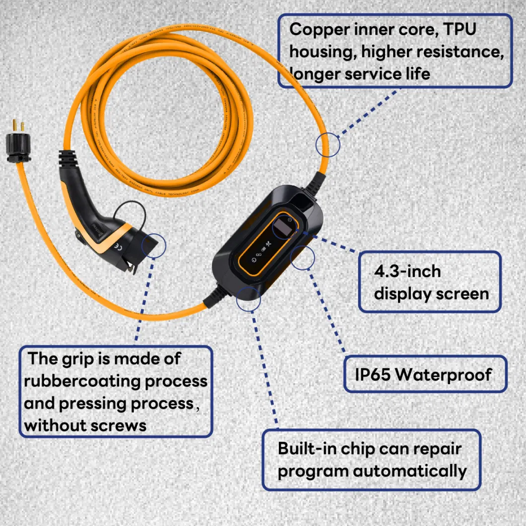 Level 2 EV Charger Cable 16A 25FT Portable Evse Electric Vehicle Charging Station NEMA6-20 for Commercial