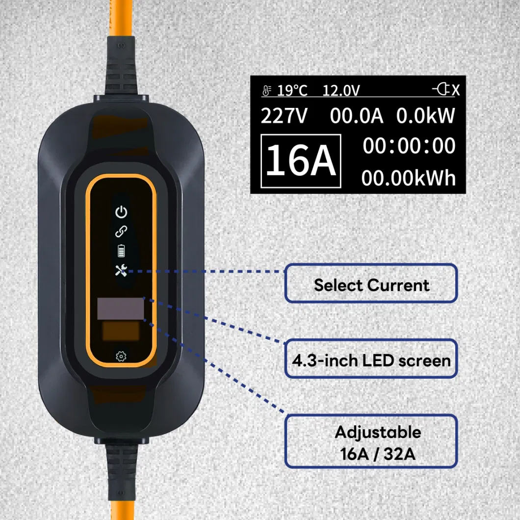 Level 2 EV Charger Cable 16A 25FT Portable Evse Electric Vehicle Charging Station NEMA6-20 for Commercial