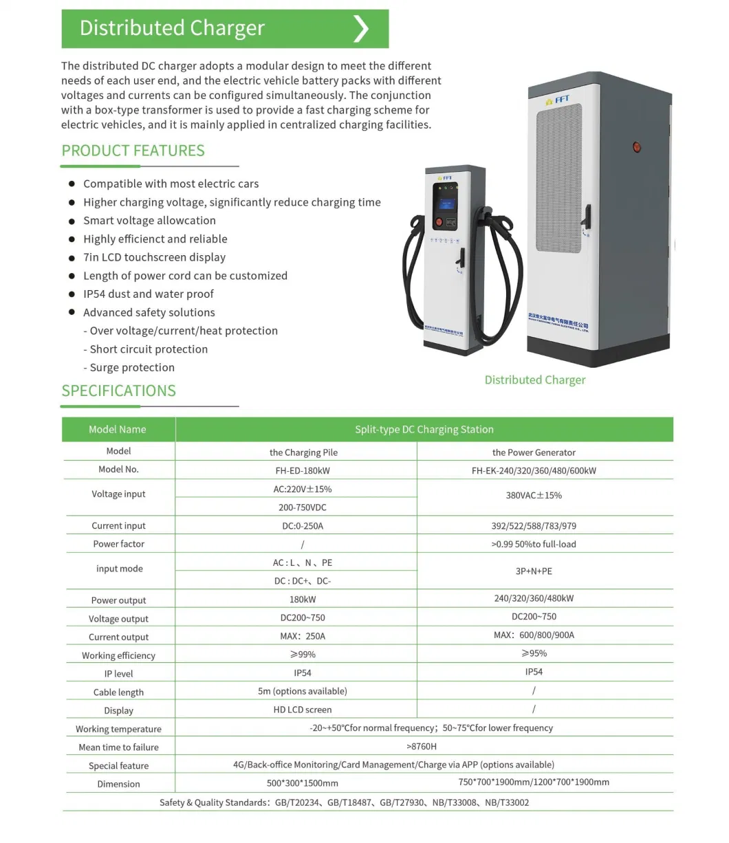 DC EV Charger Electric Vehicle Fast Charging 60kw 120kw 160kw 180kw Charging Stations for Sale