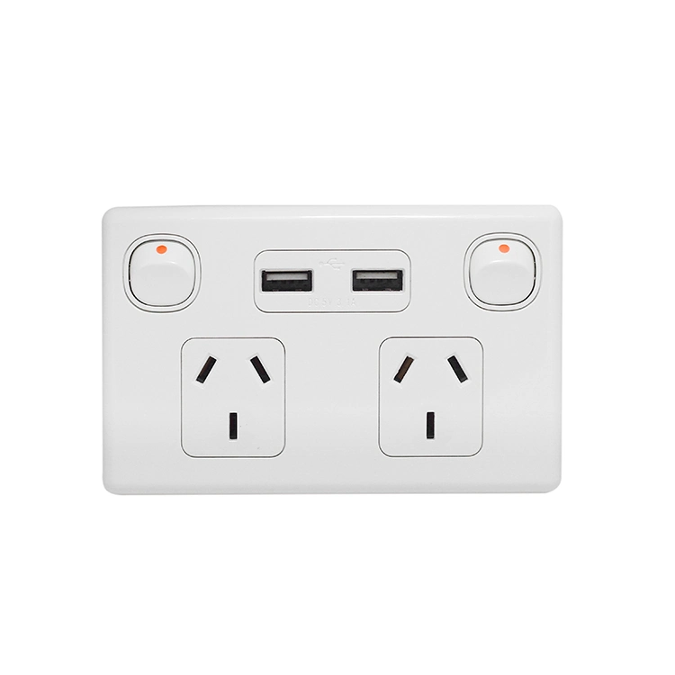 Au/Nz Approved Dual USB Wall Socket LED Light Indicator USB Switch Double Power Point with High Speed Charging 2.4A 3.6A