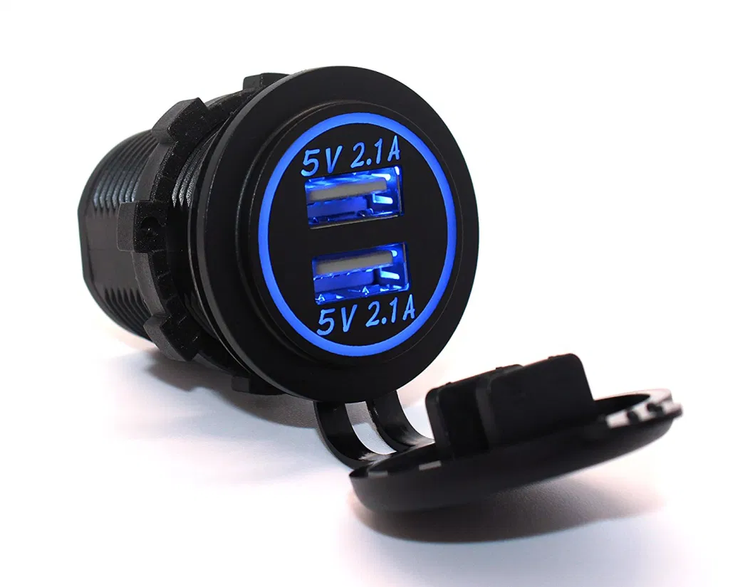 Dual USB Charger Socket Power Outlet 2.1A &amp; 2.1A for Car Boat Marine Mobile (4.2A-Red/Blue/Green)