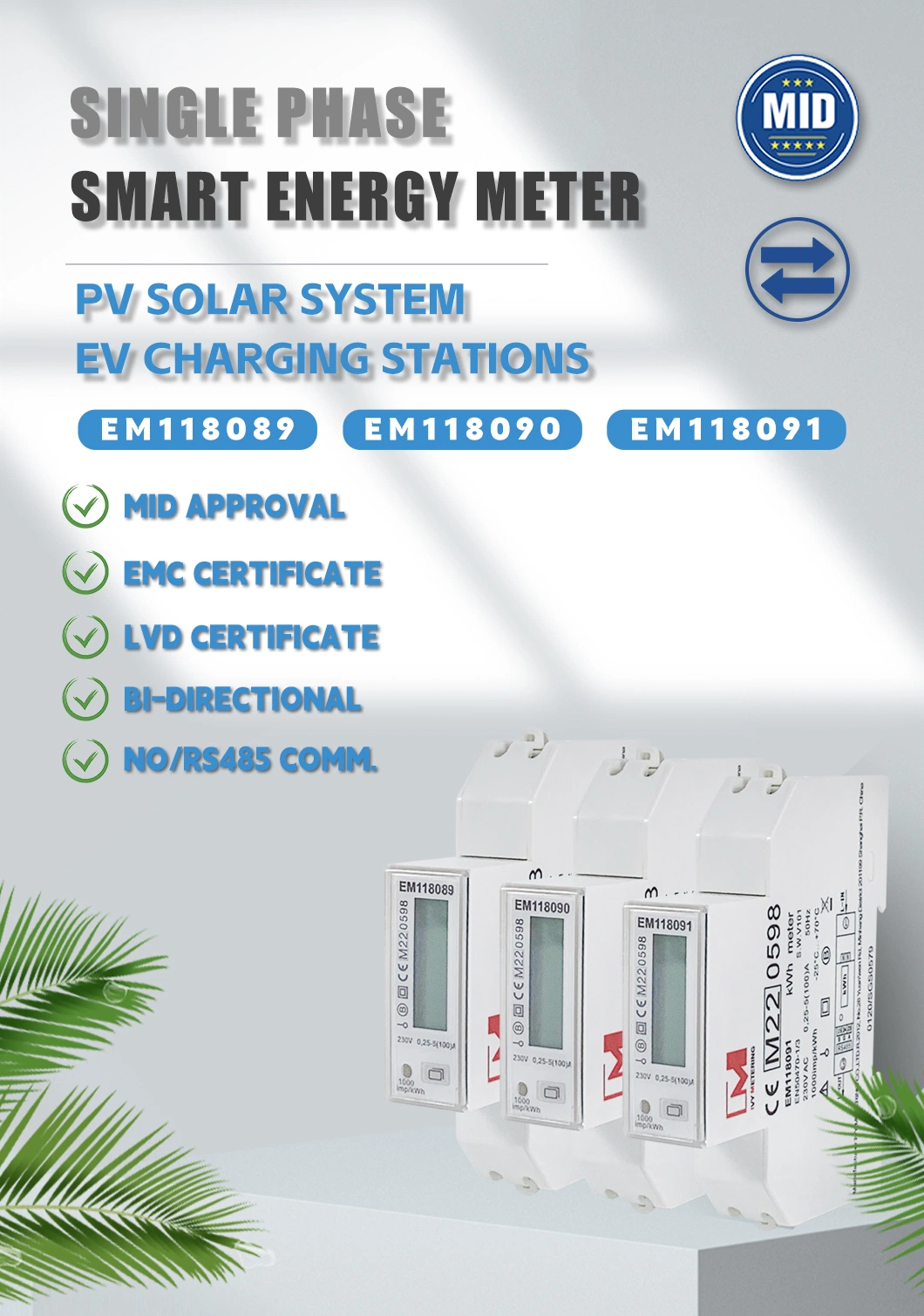 Single Phase AC EV Electrical Vehicle Charging Station Energy Meter with RS485