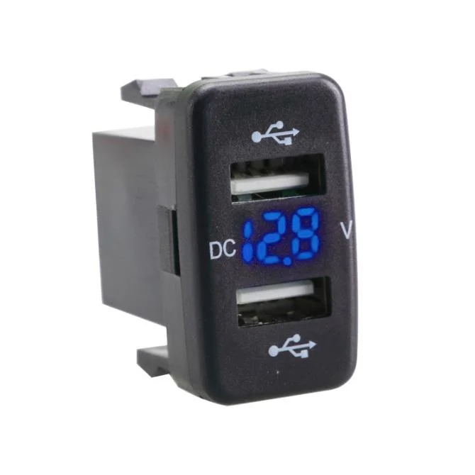 Applicable to Toyota Vehicles Two USB with Digital Display Voltmeter Car Charger Socket Modification Car Phone Charger Easy Installation