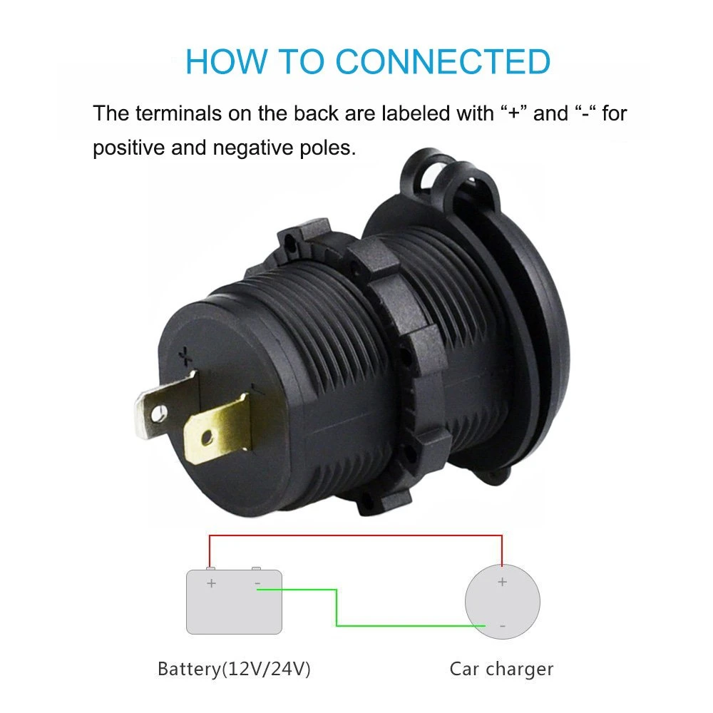 Dual USB Charger Socket Power Outlet Quick Charge 3.0 &amp; 2.4A Port for Car Boat Marine RV Mobile (QC 3.0 - Green)