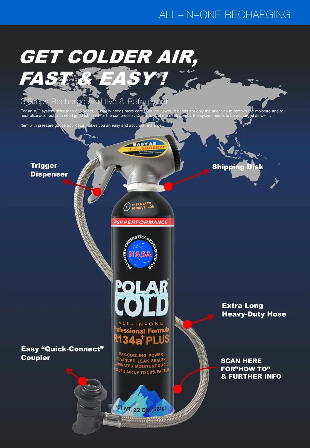 IDQ Arctic Express Ultra Synthetic Refrigerant Top-Tec R134A with Charge Gauge Automotive R134A AC Recharge Kit with Hose for Mvac Systems 12 Oz. /340g