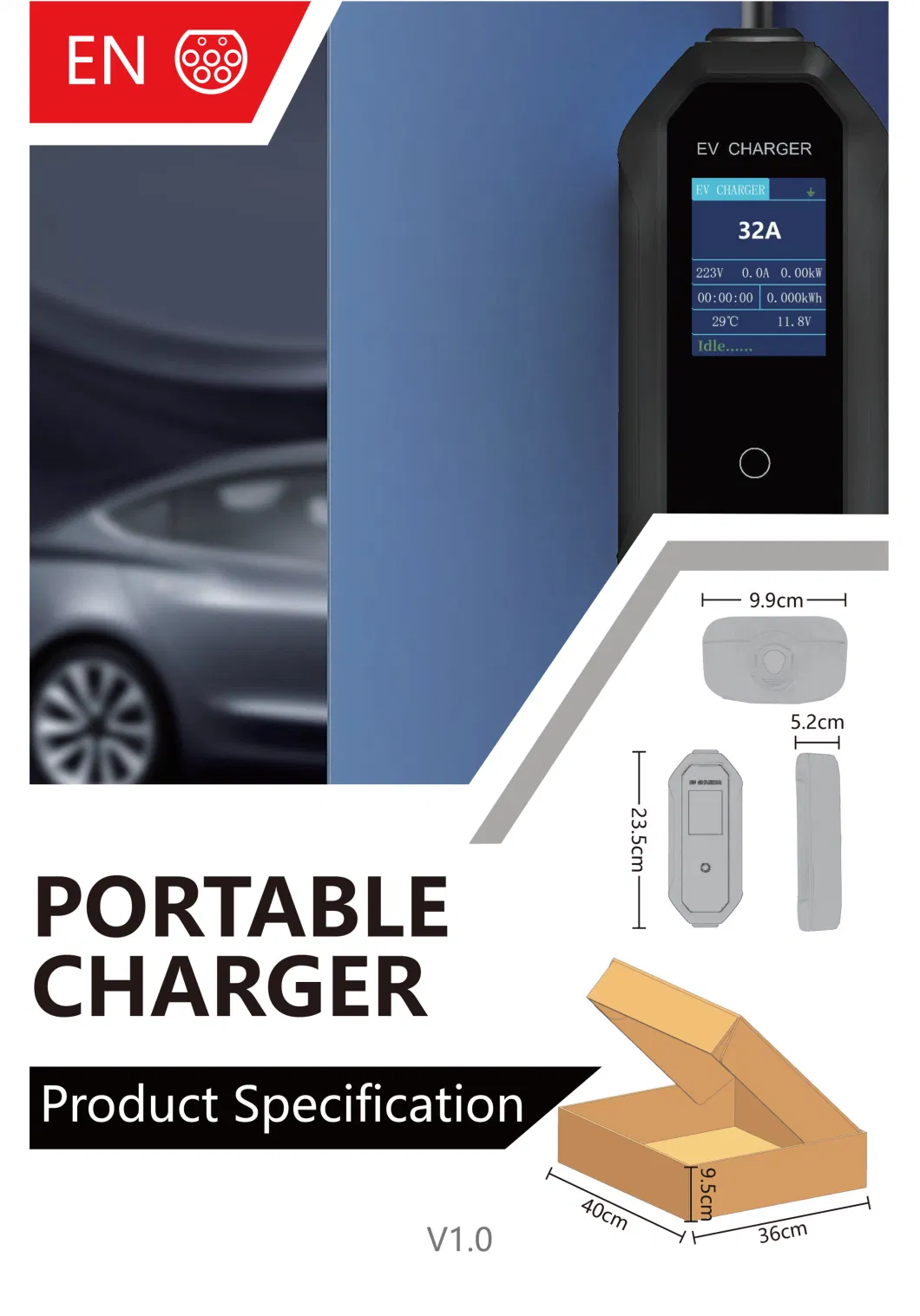 Ee S&T European Standard Home Use AC Fast Electric Vehicle Charging Station 32A 7.2kw Portable EV Charger in Black Color