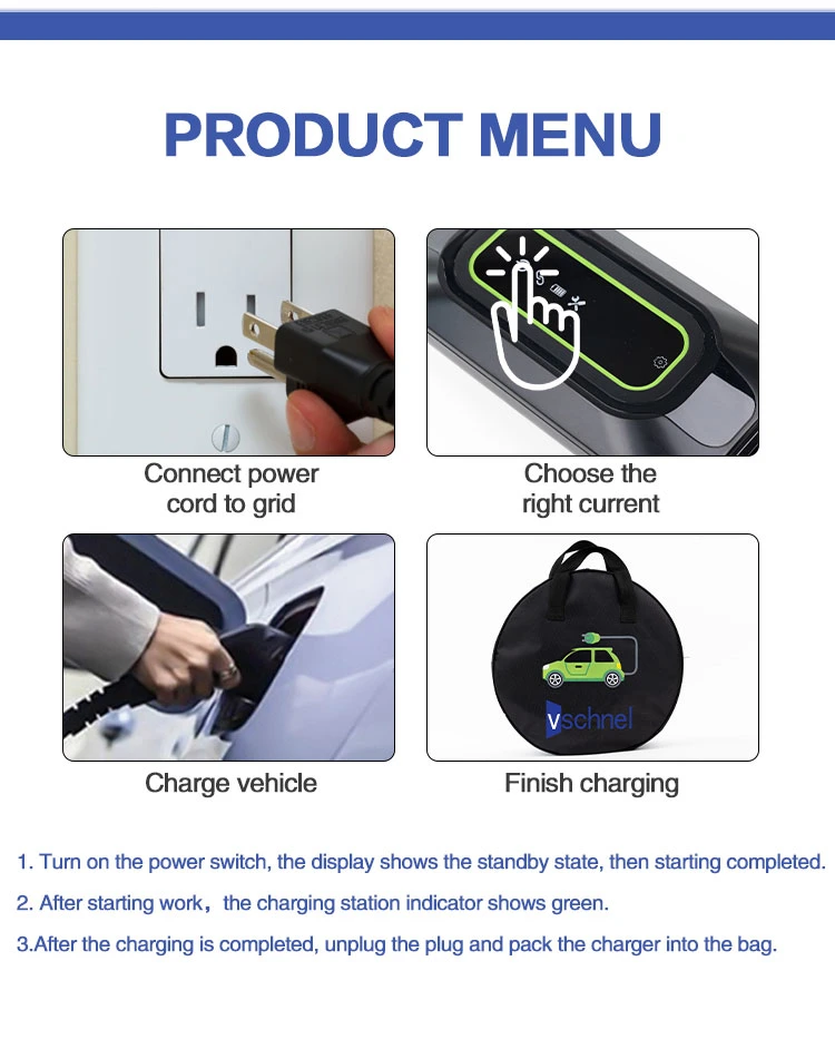 7kw 32A Car Charger Type 2 Green Color Portable EV Charger with IEC 62196-2 Plug