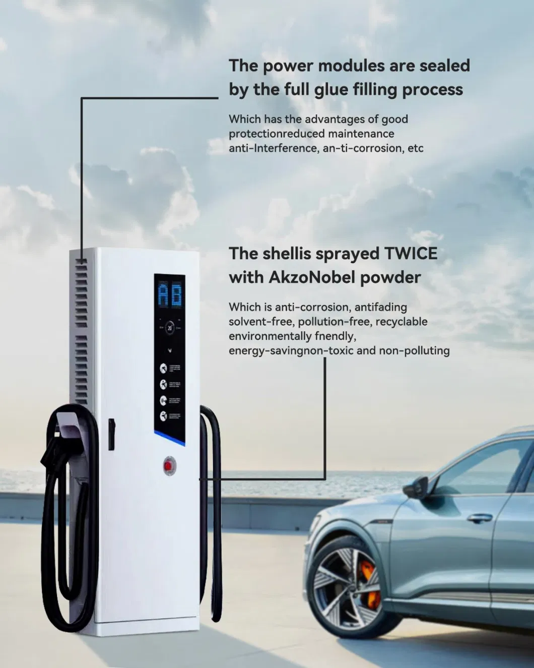 LCD Touch Panel Double-Gun 60kw DC Charge EV Floor Mounted Installation Fast EV Charging