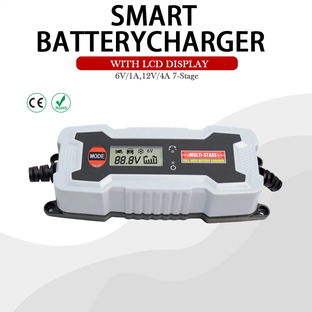 Car Battery Charger 6V/12V/ 4A Automatic Smart Battery Charger/Maintainer with LCD Display for Car, Lawn Mower, Motorcycle, Boat, SUV and More&mldr;