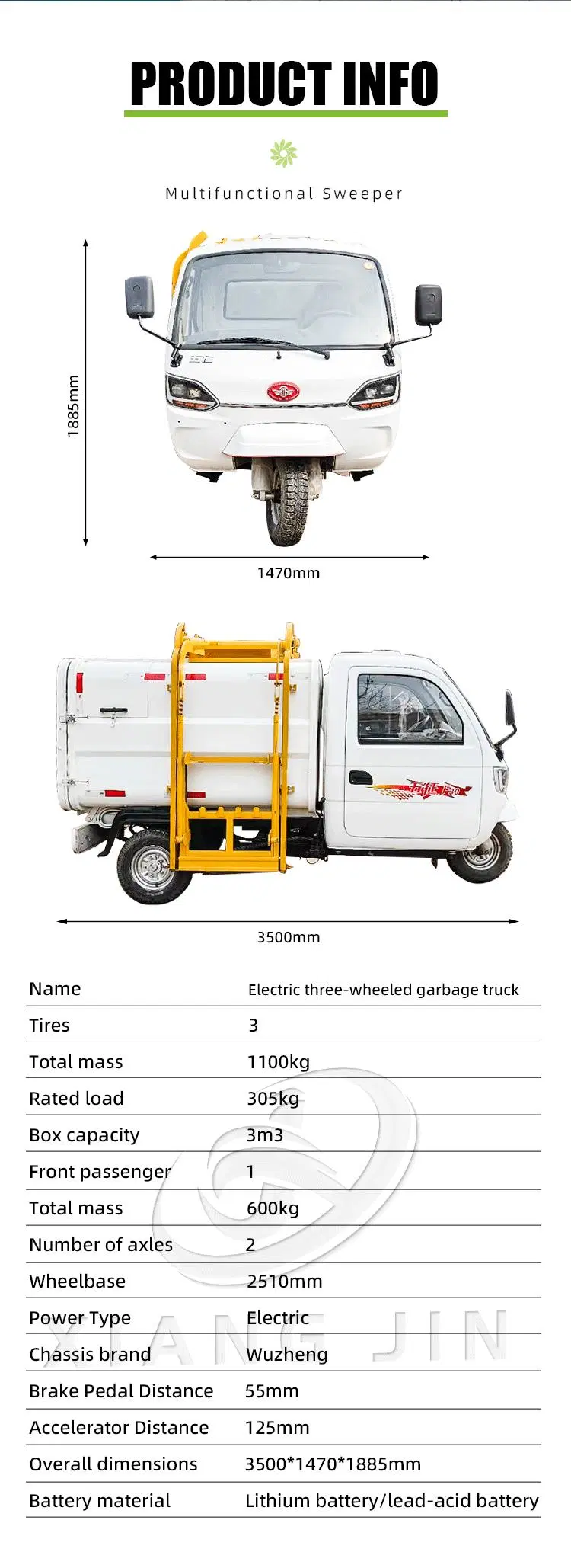 Side Loading Collector Tricycles High Quality Garbage Collector Truck Vehicles New Energy for Brazil