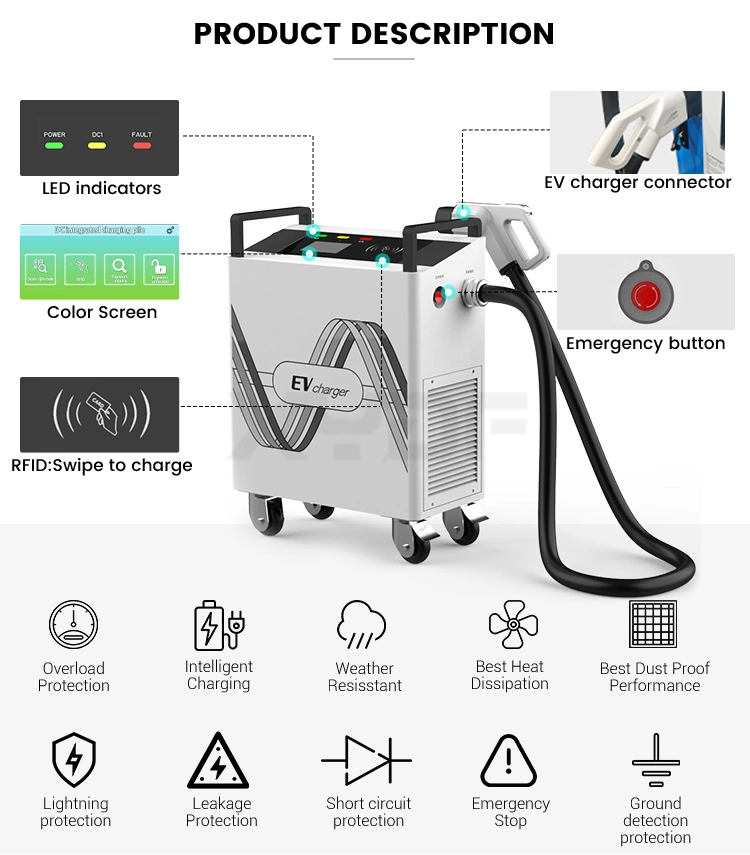 Xydf Mobile Portable DC EV Charging Station 20/30/40kw Fast Charger for Electric Vehicle Charging Support Gbt/CCS2/CCS1/Chademo