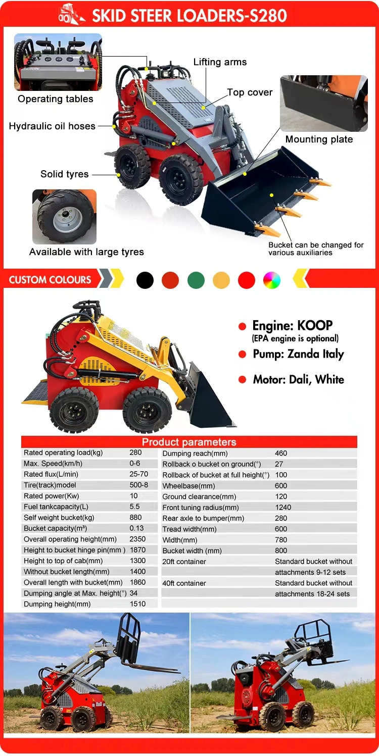 Free Shipping Chinese Skid Steer Loader CE Euro5 EPA Engine Kubota Skidsteer Loader Electric Diesel Loader