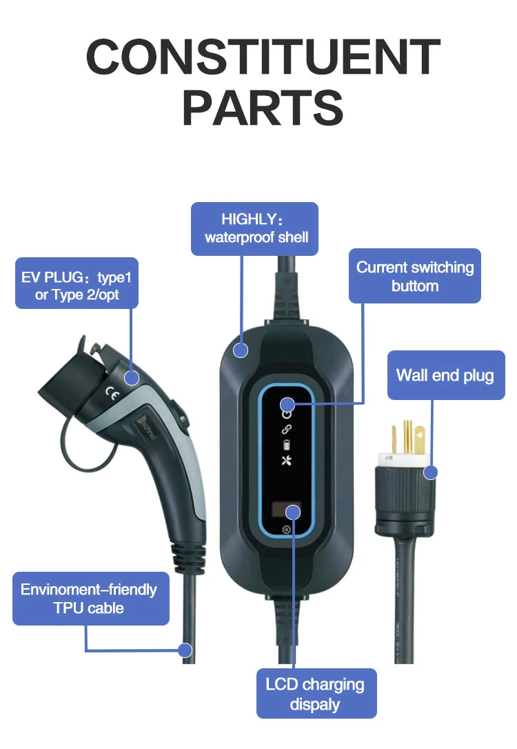 7kw 32A Car Charger Type 2 Green Color Portable EV Charger with IEC 62196-2 Plug