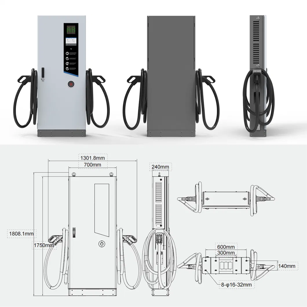 DC Electric Car Charger 60kw Floor Mounted Installation DC LCD EV Charging Double-Gun Auto Car Electric Charger