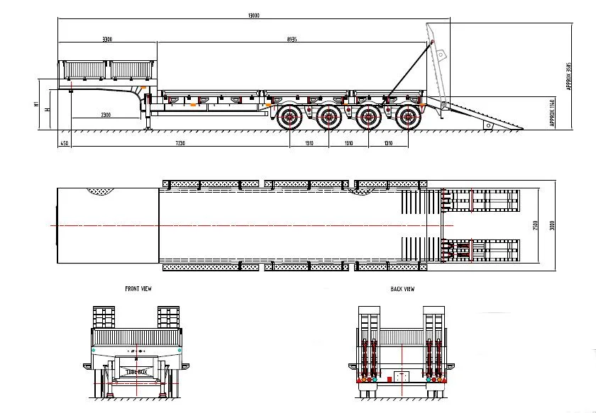 Africa Mining Loading 2 3 4 Axles Two Flatbed Semitrailer Container Trailer Container Dump Skeleton Truck Low Boy Dolly Lowbed Truck Trailer Vehicle Transport