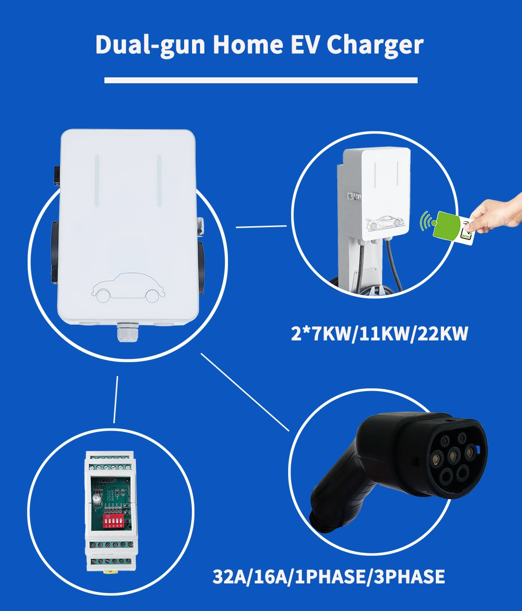 EV Double Gun Charger 2X22kw Type2 AC Electric Car Vehicle Charging Station