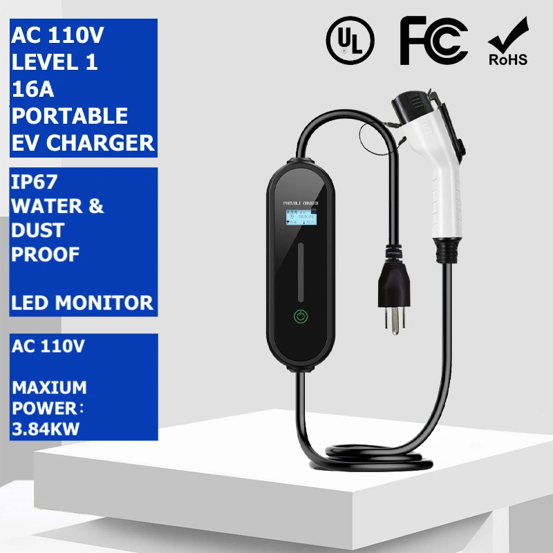 Portable Electric Vehicle Charger Lelve 1 16A 6-20p EV Home Charging Station