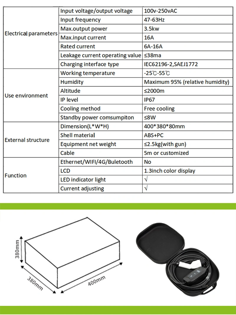 Roadside Portable 3.5kw Single Phase Electric Vehicle Charger for Home Use