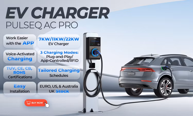 Topdon Factory Pulseq AC PRO 7kw 11kw 22kw Ocpp 16A 32AMP Single 3 Phase Wall Mounted WiFi APP RFID Smart Type 2 EV Charger EV Charging Station for Electric Car