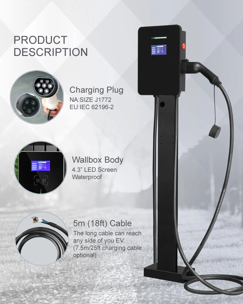 Portable EV Charger Business Ocpp1.6 IEC 62196 Type2 7kw 32A AC Charging Station for Electric Vehicles