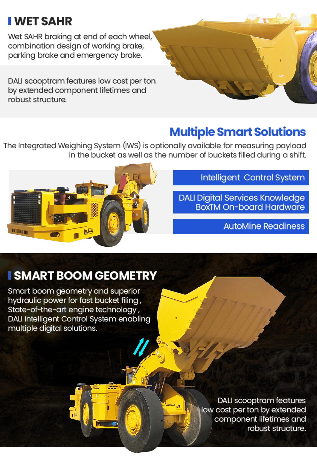 Solid mine scooptram WJ-4 eExtremely durable loading hauling dumping vehicle