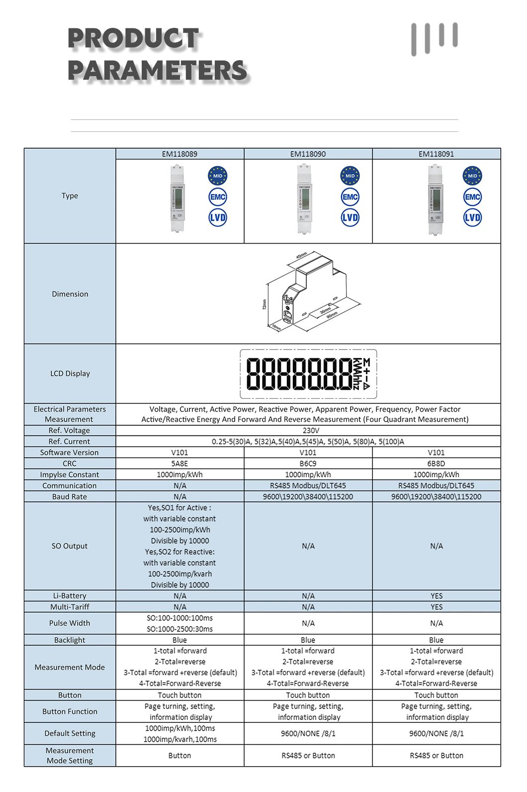 Single Phase AC EV Electrical Vehicle Charging Station Energy Meter with RS485