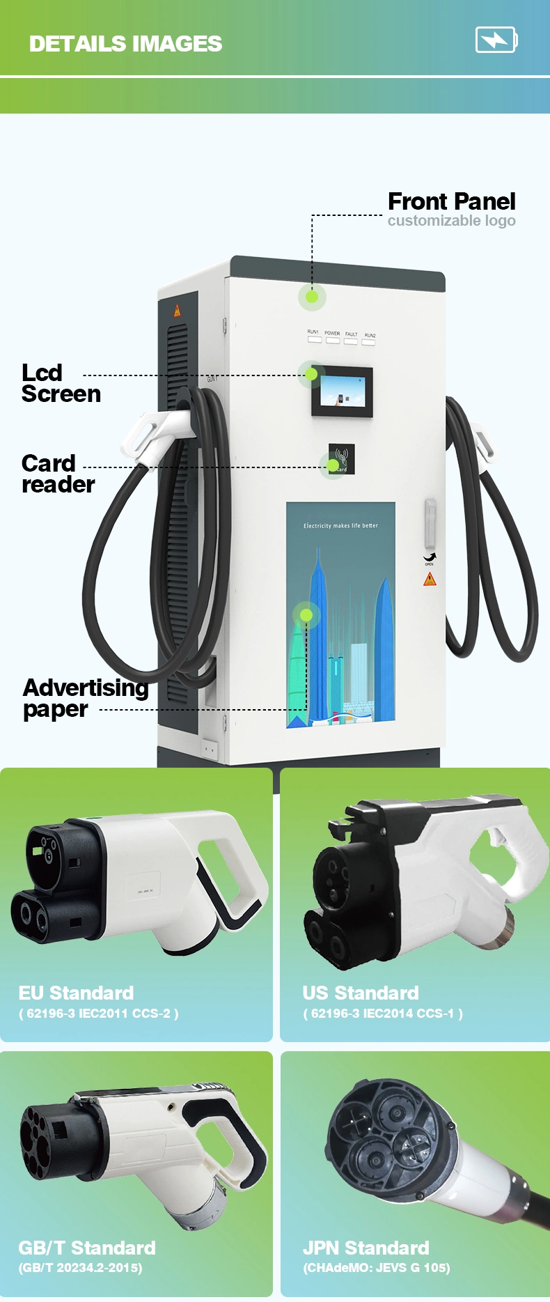 Electric Vehicle DC Fast Quick EV Charger CCS1 CCS2 Gbt 160kw 180kw 240kw Floor Mounted Installation Wholesale Charging Station