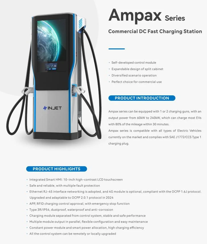 Injet New Energy Ocpp Commercial EV Charging Station 3 Phase CCS1 CCS2 Fast 60kw 120kw 180kw 240kw Public DC Fast Car Charger Station