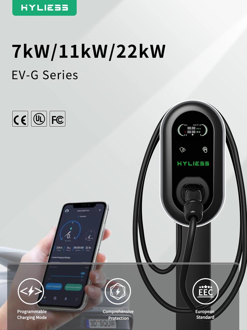 Factory Price 22kw Smart EV Charger with WiFi Control Type2 Connector Home Use Wallbox