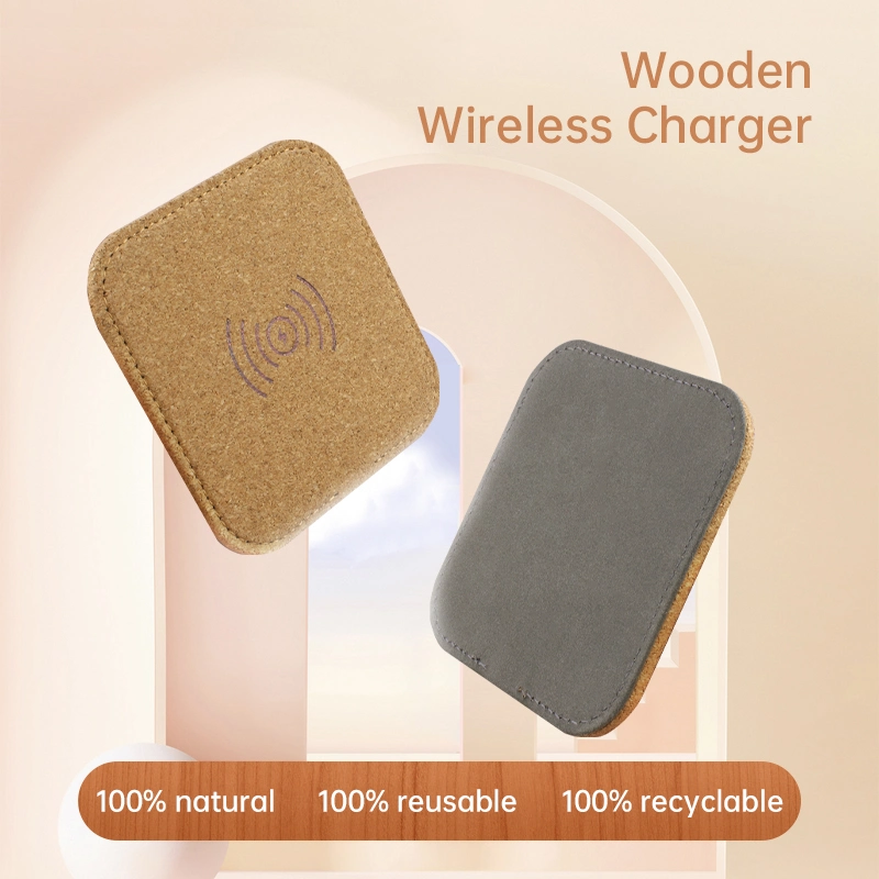 2022 New Green Eco Friendly Mobile Phone Square Shape Multi Desktop Cork Wireless Induction Charger